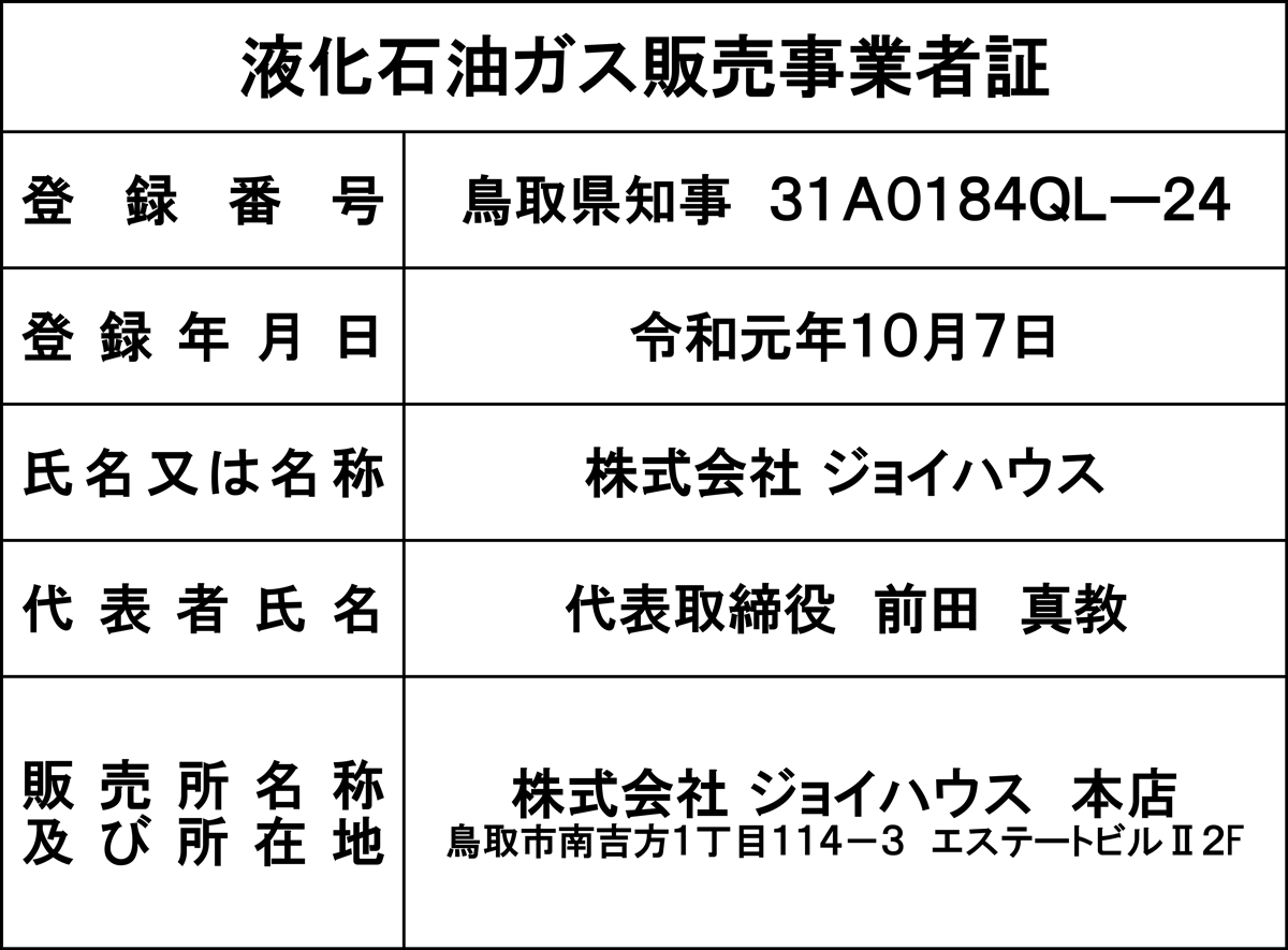 液化石油ガス販売事業者証